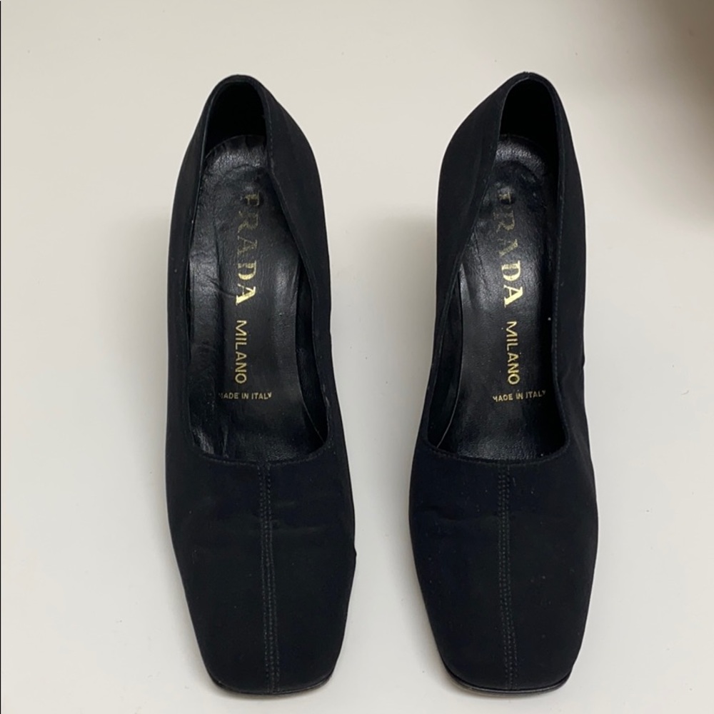 90s Vintage Prada Square Toe Fabric Block Heel 9.5